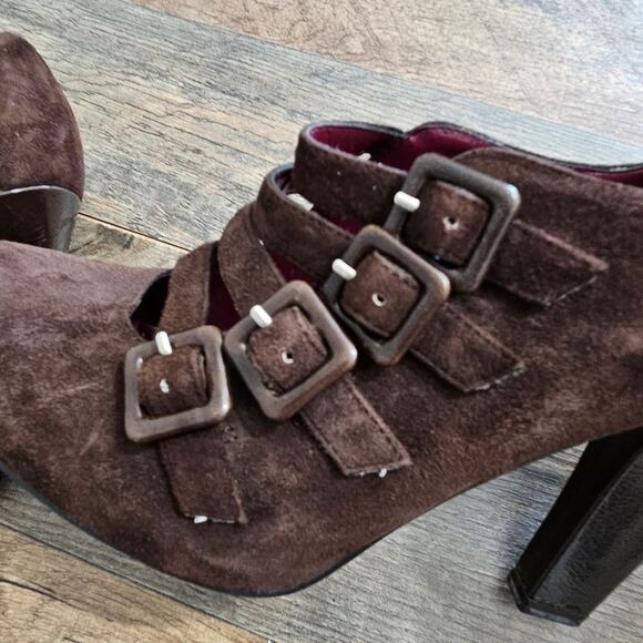Enzo Angliolini Brown Suede Leather Strappy Buckle Detail Chunky Heel Shoes 6 - Picture 3 of 16